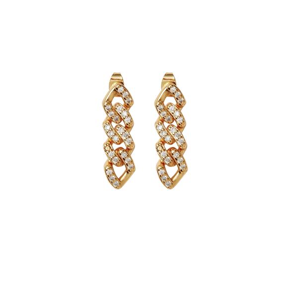 Crystal Haze Mexican Chain Drop Earrings – 18k Gold Plated Brass Cubic Zirconia - Picture 2 of 4